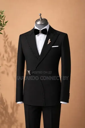 Premium Designer Asymmetric Lapel Black Tuxedo Set
