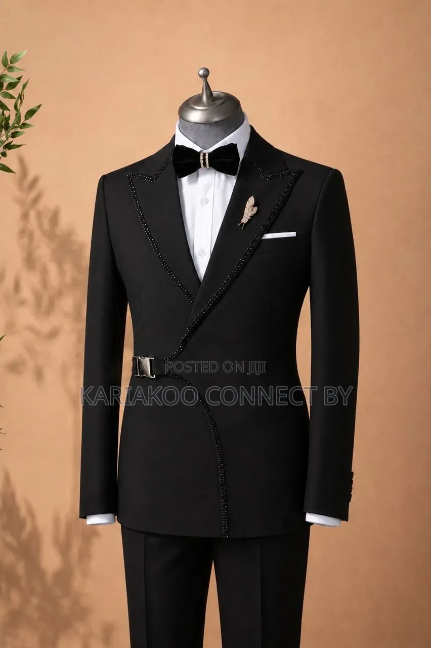 Premium Designer Asymmetric Lapel Black Tuxedo Set