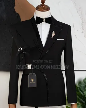 Premium Designer Asymmetric Lapel Black Tuxedo Set