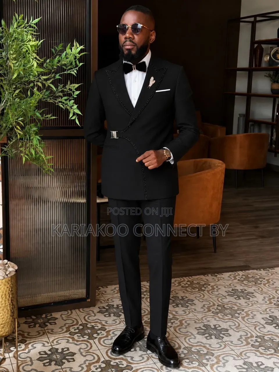 Premium Designer Asymmetric Lapel Black Tuxedo Set