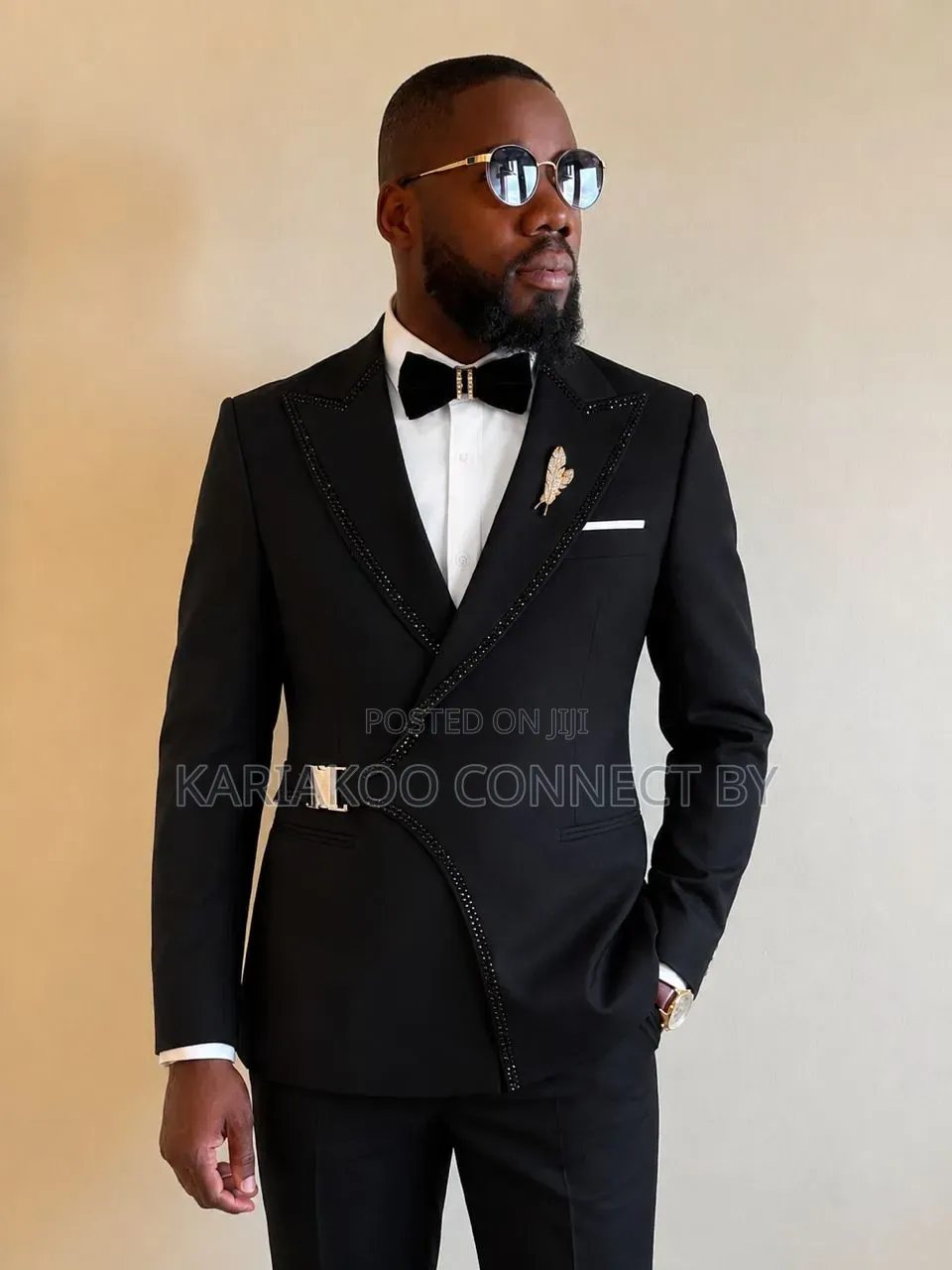 Premium Designer Asymmetric Lapel Black Tuxedo Set