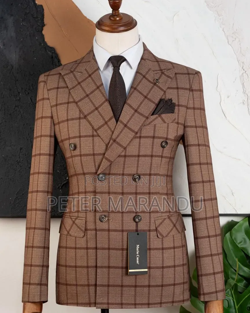 Suti Ya Kiume Ya Kisasa (Double-Breasted Plaid Suit)