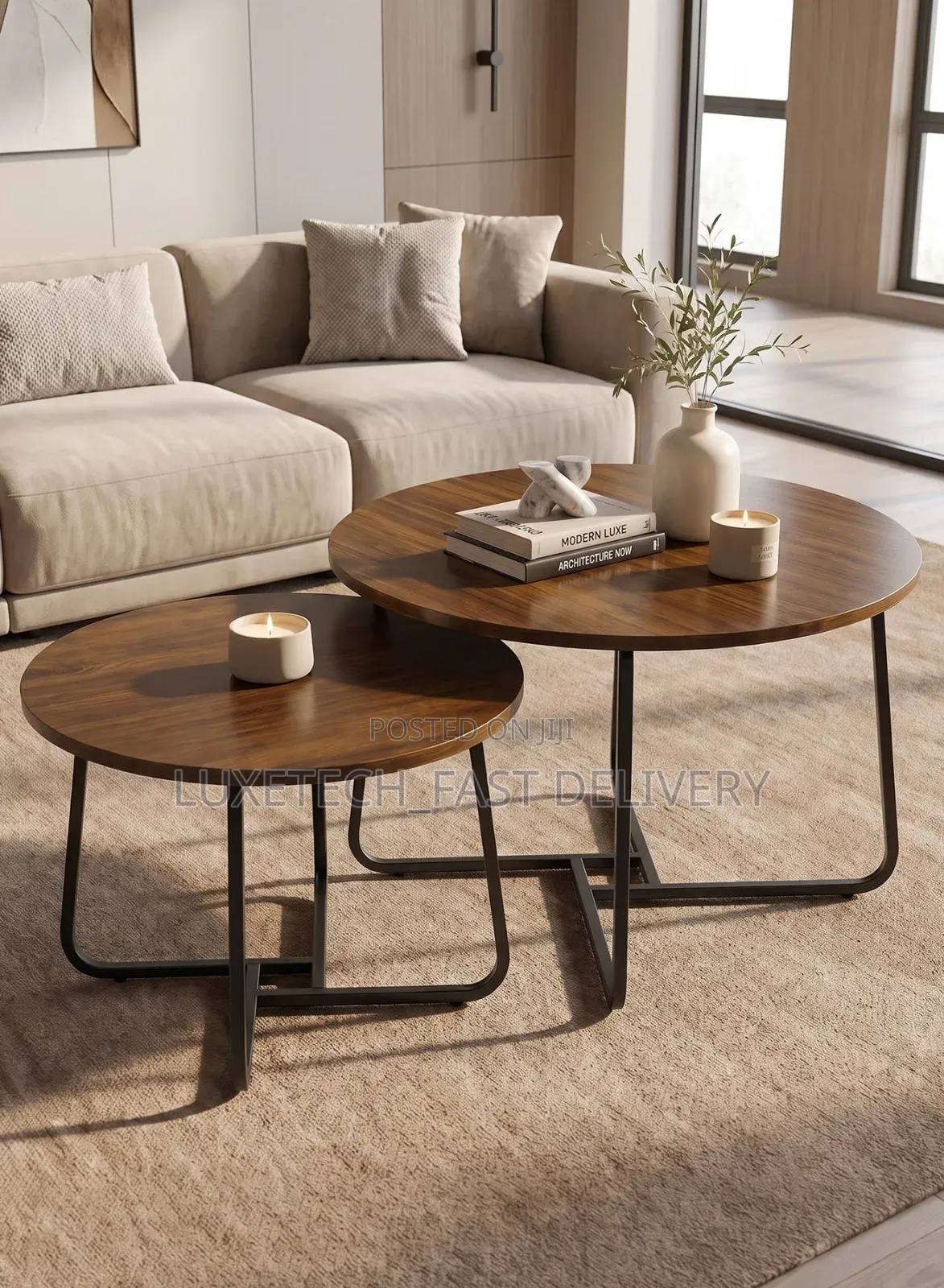 2-Piece Round Wooden Nesting Coffee Table Set – Modern Design