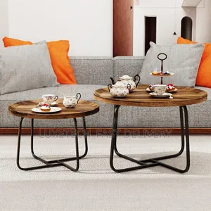 2-Piece Round Wooden Nesting Coffee Table Set – Modern Design