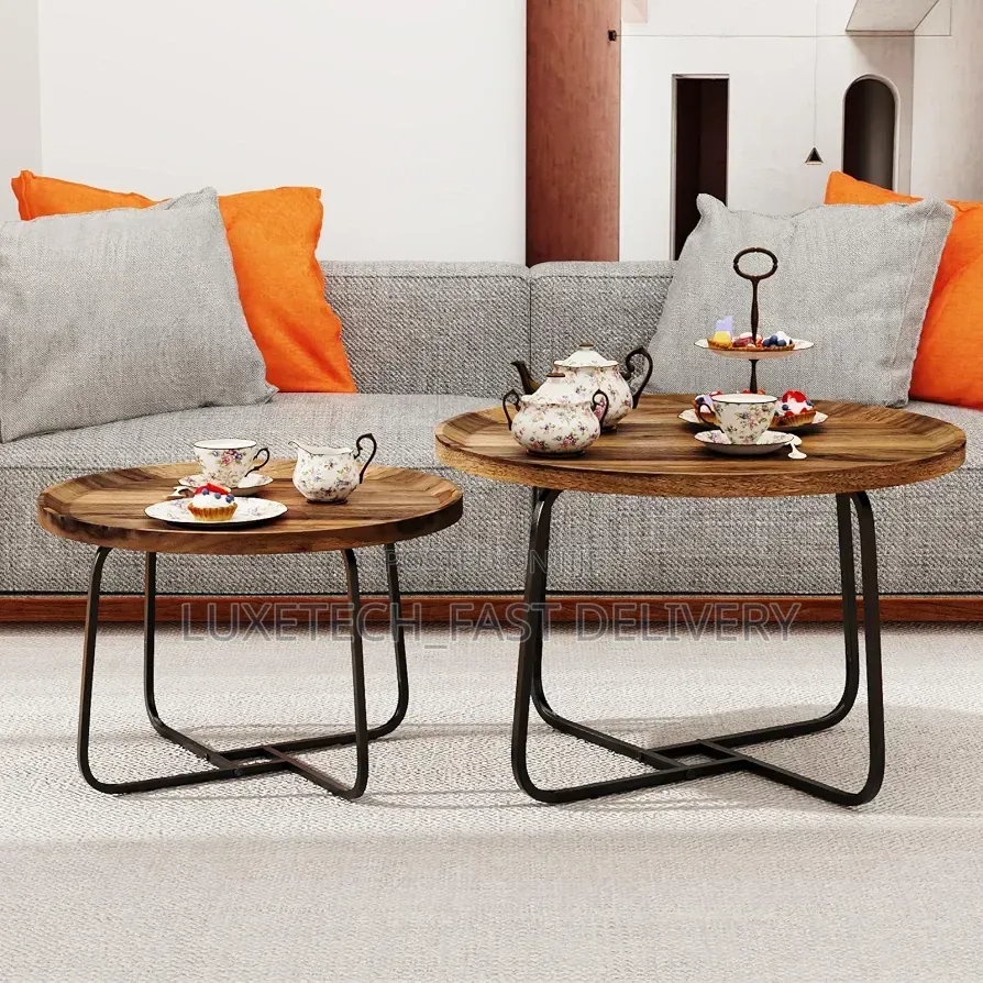 2-Piece Round Wooden Nesting Coffee Table Set – Modern Design