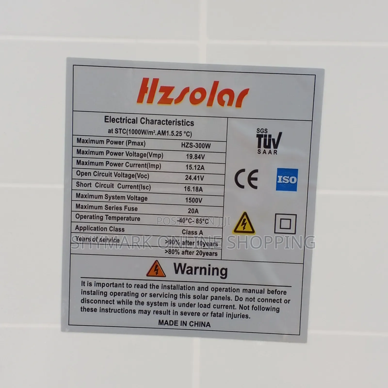 Hzsolar Solar Panel Mono 36V 300W