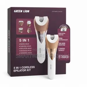 Green Lion 5 in 1 Cordless Epilator Kit, IPX6 Waterproof, 120 Min