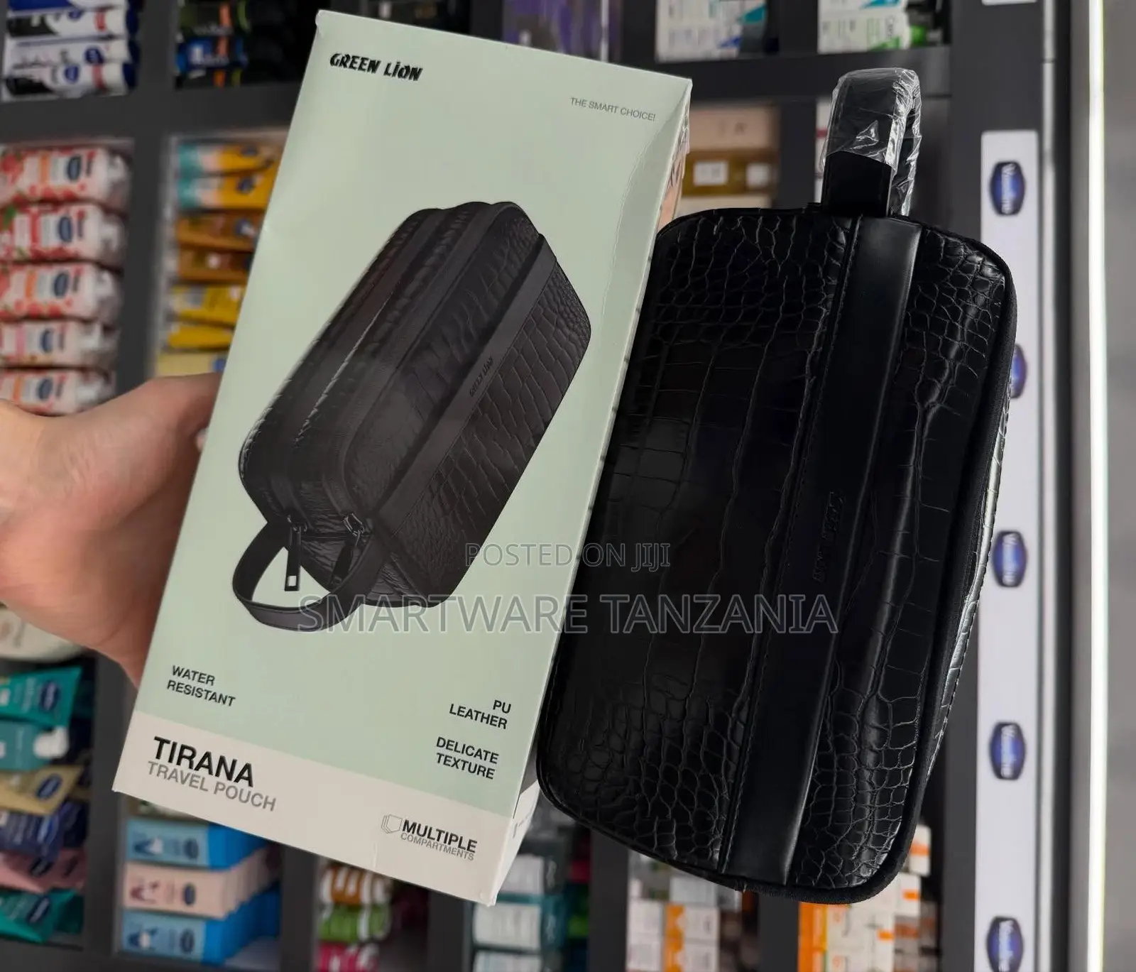 Greet Lion Tirana Travel Pouch, Water-Resistant PU Leather, Black