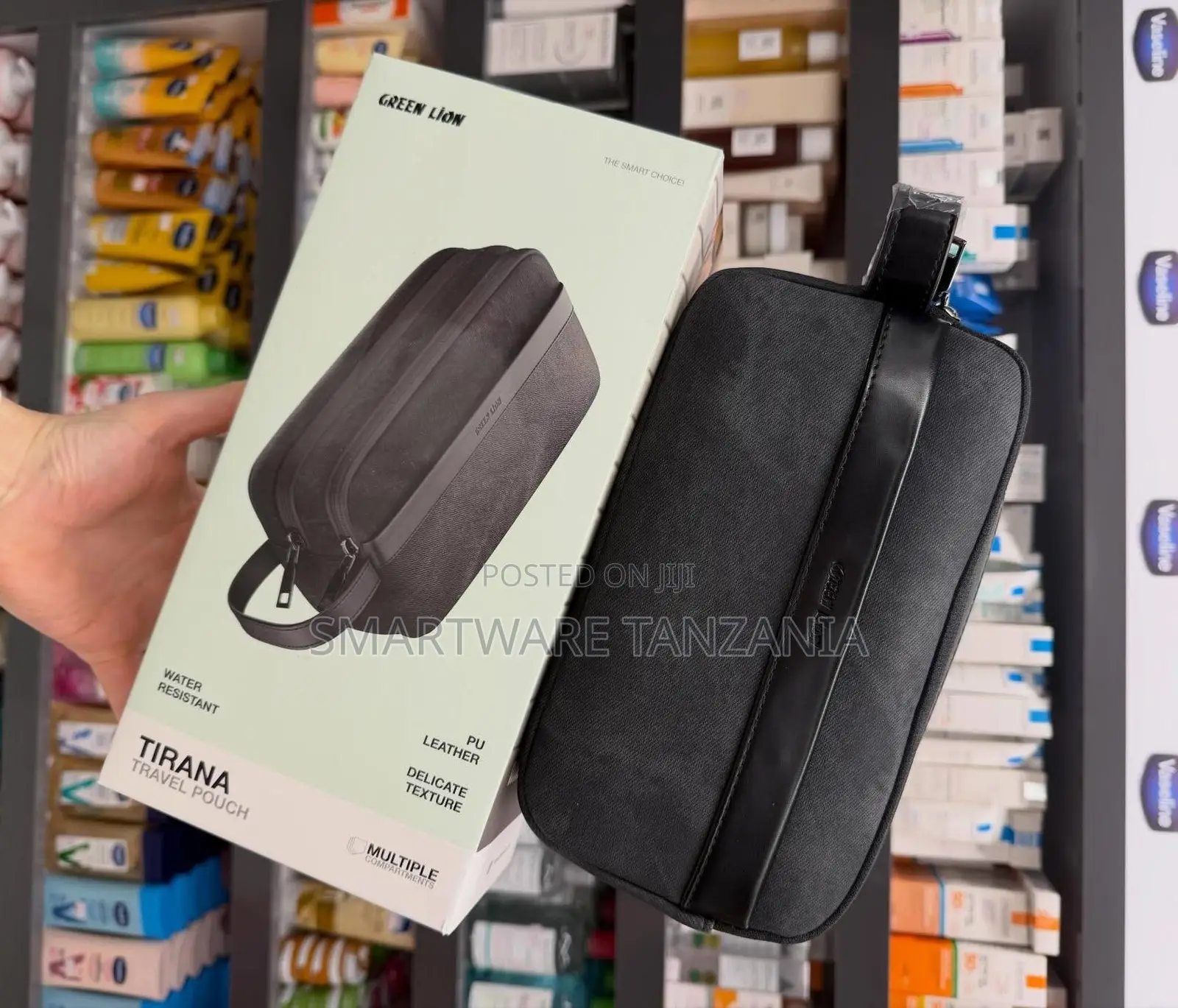 Green Lion Tirana Travel Pouch, PU Leather, Water-Resistant, Black