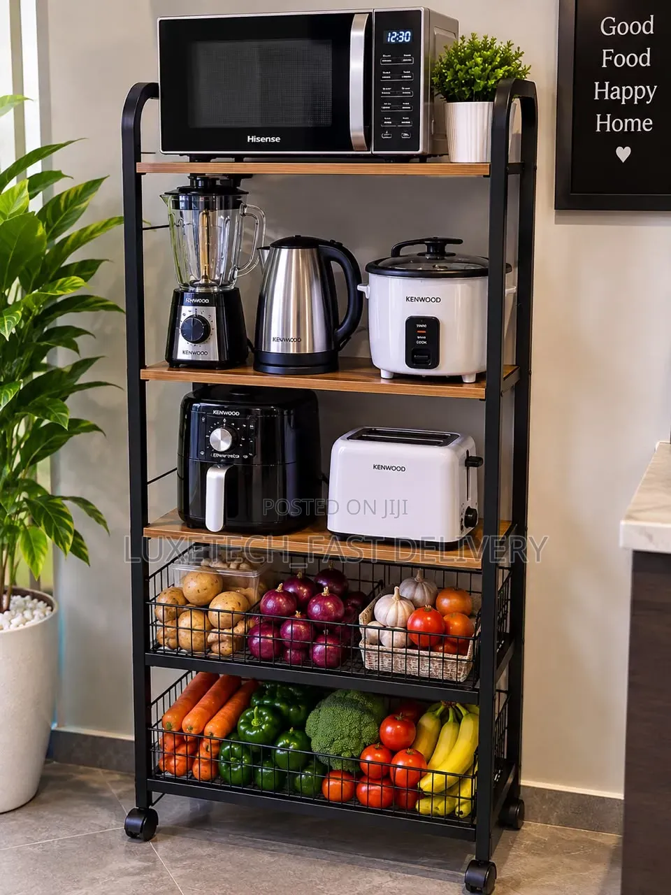 5-Tier Kitchen Rack With Wheels – Storage Organizer With Wire Basket