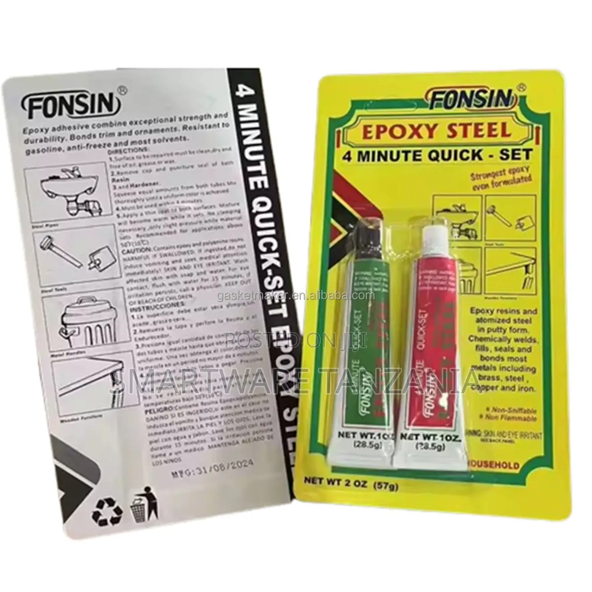 Fonsin Epoxy Steel 4 Minute Quick Set Adhesive, 2 Oz, Dual Tube System