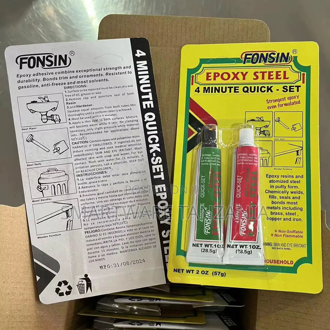 FONSIN Epoxy Steel Quick-Set Adhesive, 2 Oz (57 G) Two-Tube System