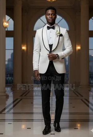 Luxury Men's Ivory/White Shawl Piping Tuxedo - Premium