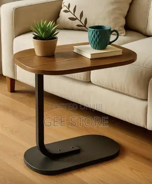 Modern C-Shaped Wooden Top Side Table