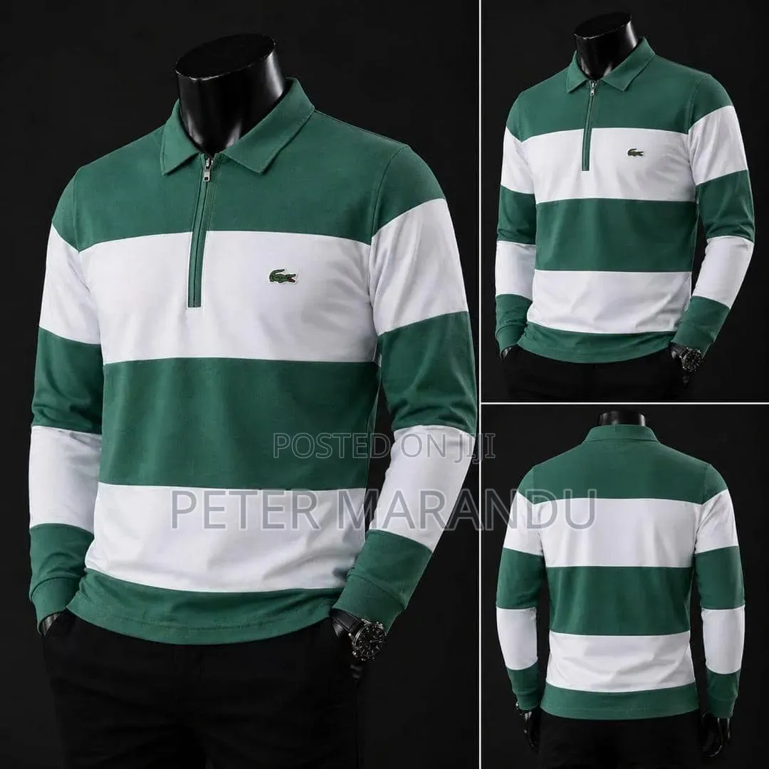 Men's Lacoste Long Sleeve Striped Polo Shirts - Quality Casual Wear
