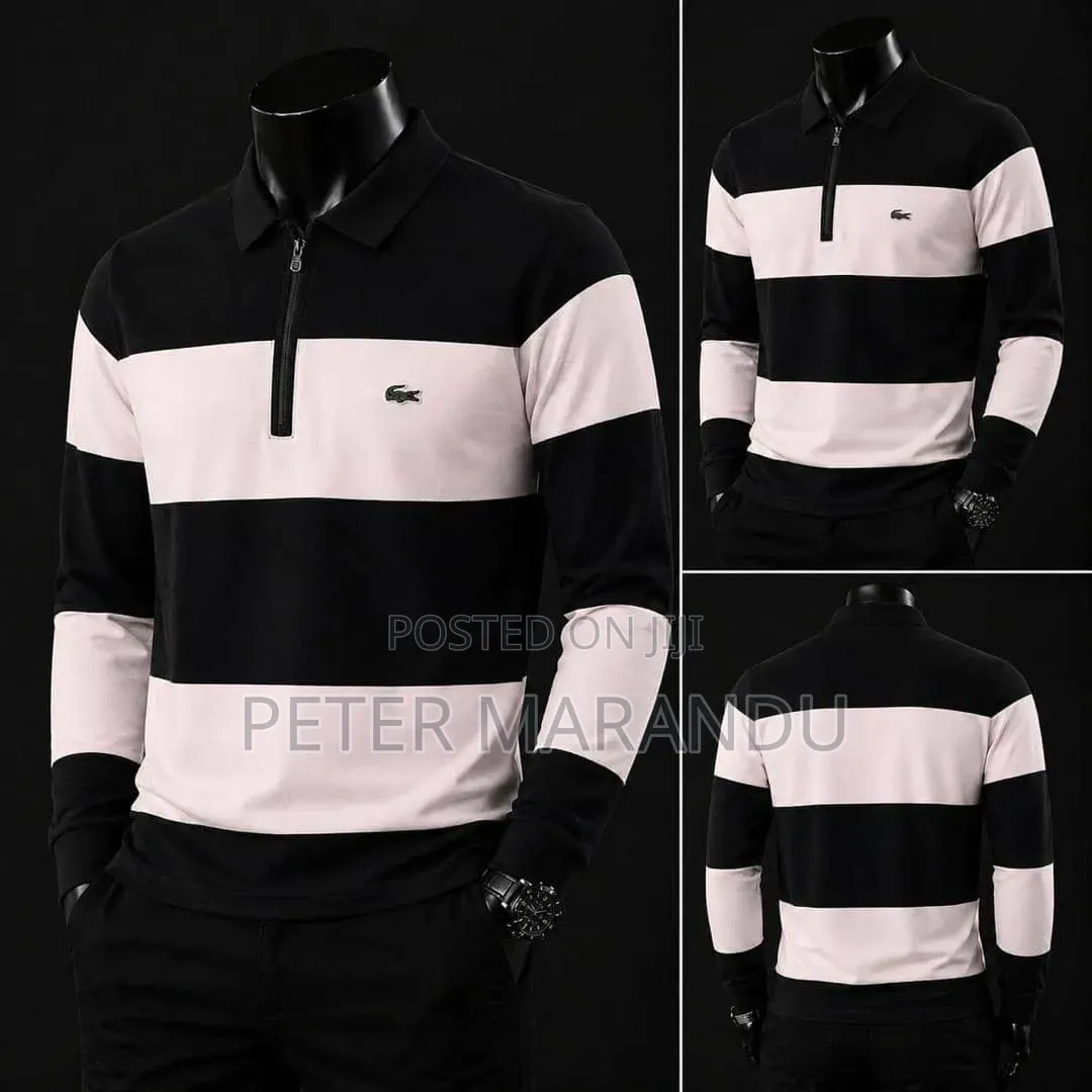 Men's Lacoste Long Sleeve Striped Polo Shirts - Quality Casual Wear