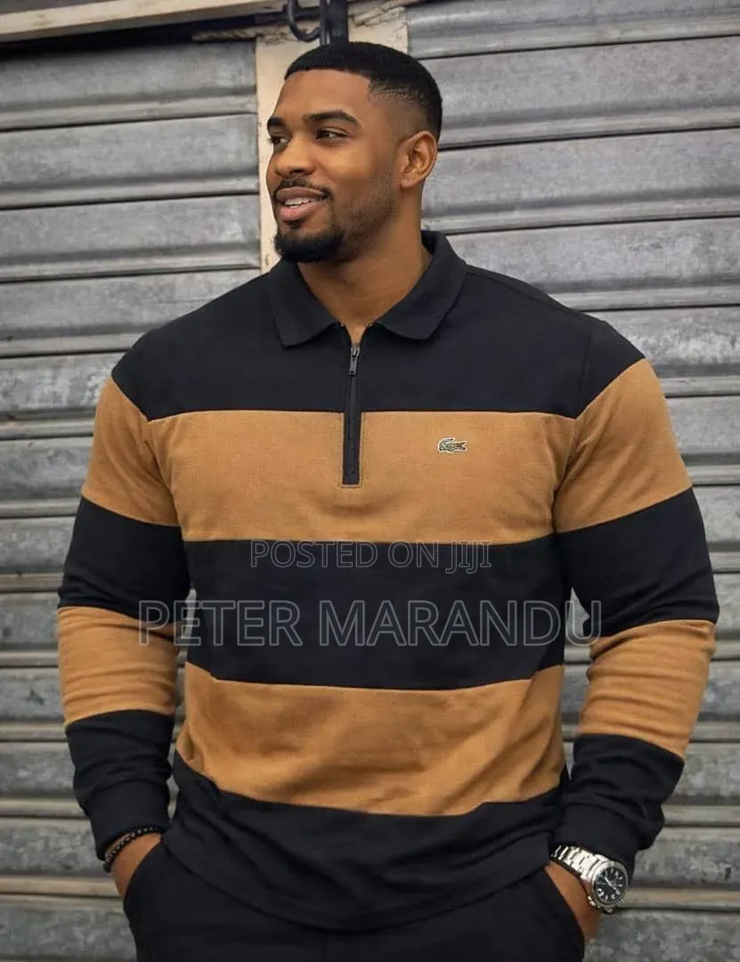 Men's Lacoste Long Sleeve Striped Polo Shirts - Quality Casual Wear