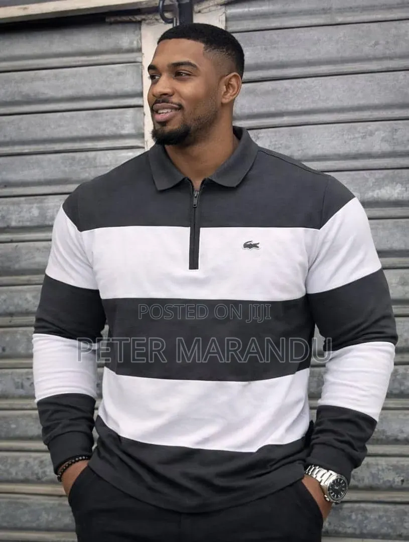 Men's Lacoste Long Sleeve Striped Polo Shirts - Quality Casual Wear