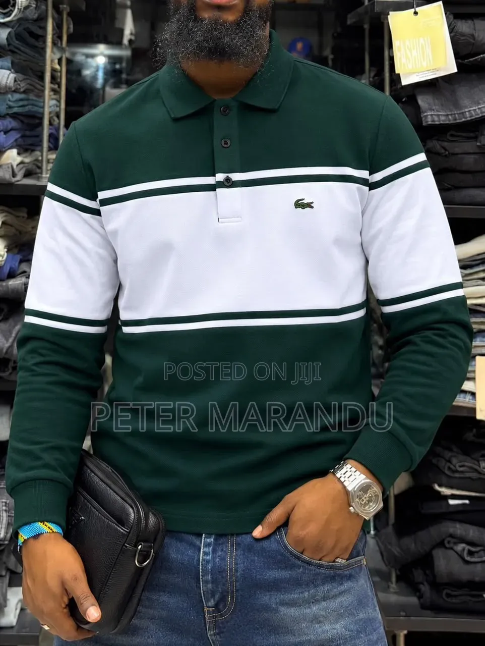 New Men's Lacoste Long Sleeve Panel Stripe Polo Shirts / Quality