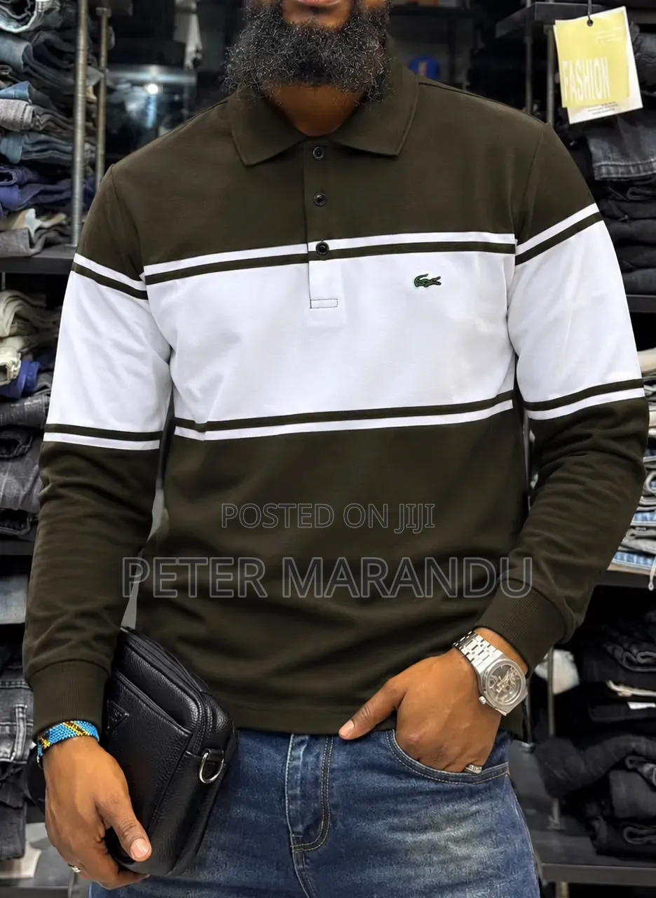 New Men's Lacoste Long Sleeve Panel Stripe Polo Shirts / Quality