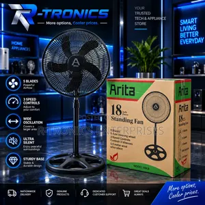 Arita 18" Standing Fan — 5 Blades | 3 Speeds | Ultra Silent