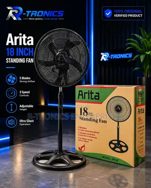 Arita 18" Standing Fan — 5 Blades | 3 Speeds | Ultra Silent