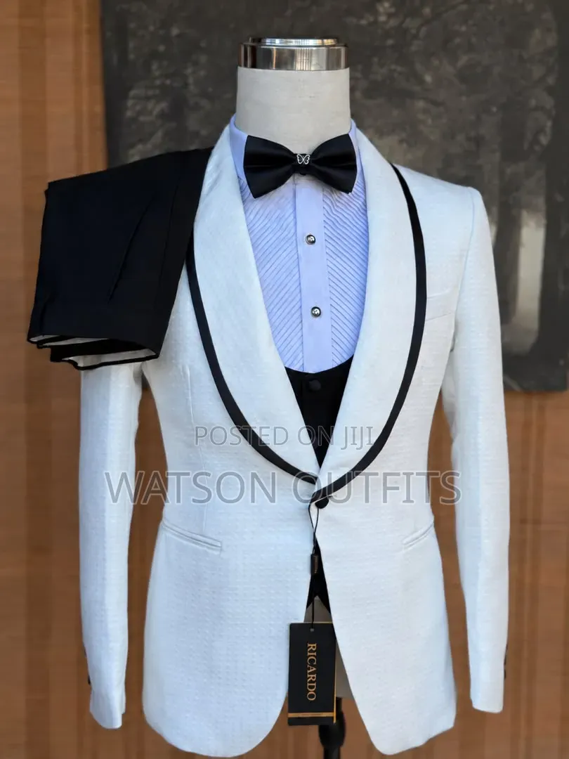 3 PCS White Jackets Brown and Black Pants Men's New and Original Suits