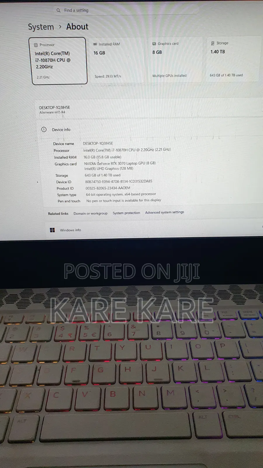 Laptop Alienware M15 R4 16GB Intel Core i7 SSD 1.5T