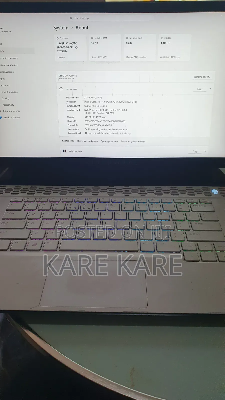 Laptop Alienware M15 R4 16GB Intel Core i7 SSD 1.5T