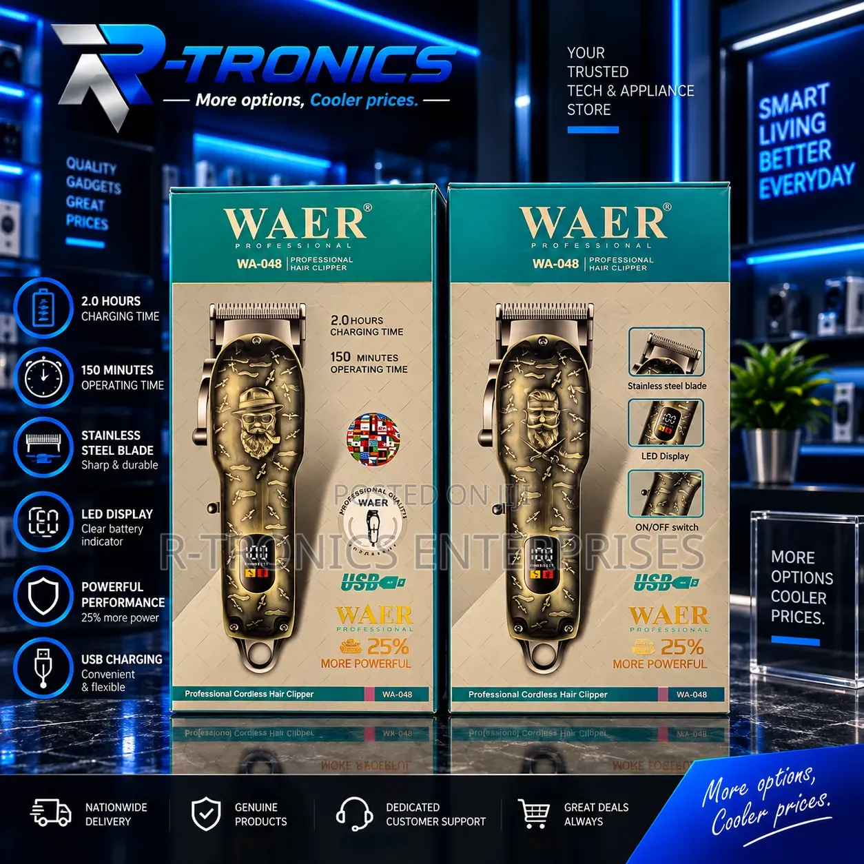 Waer Wa-048 Professional Clipper Stainless-Steel Blade Led Display