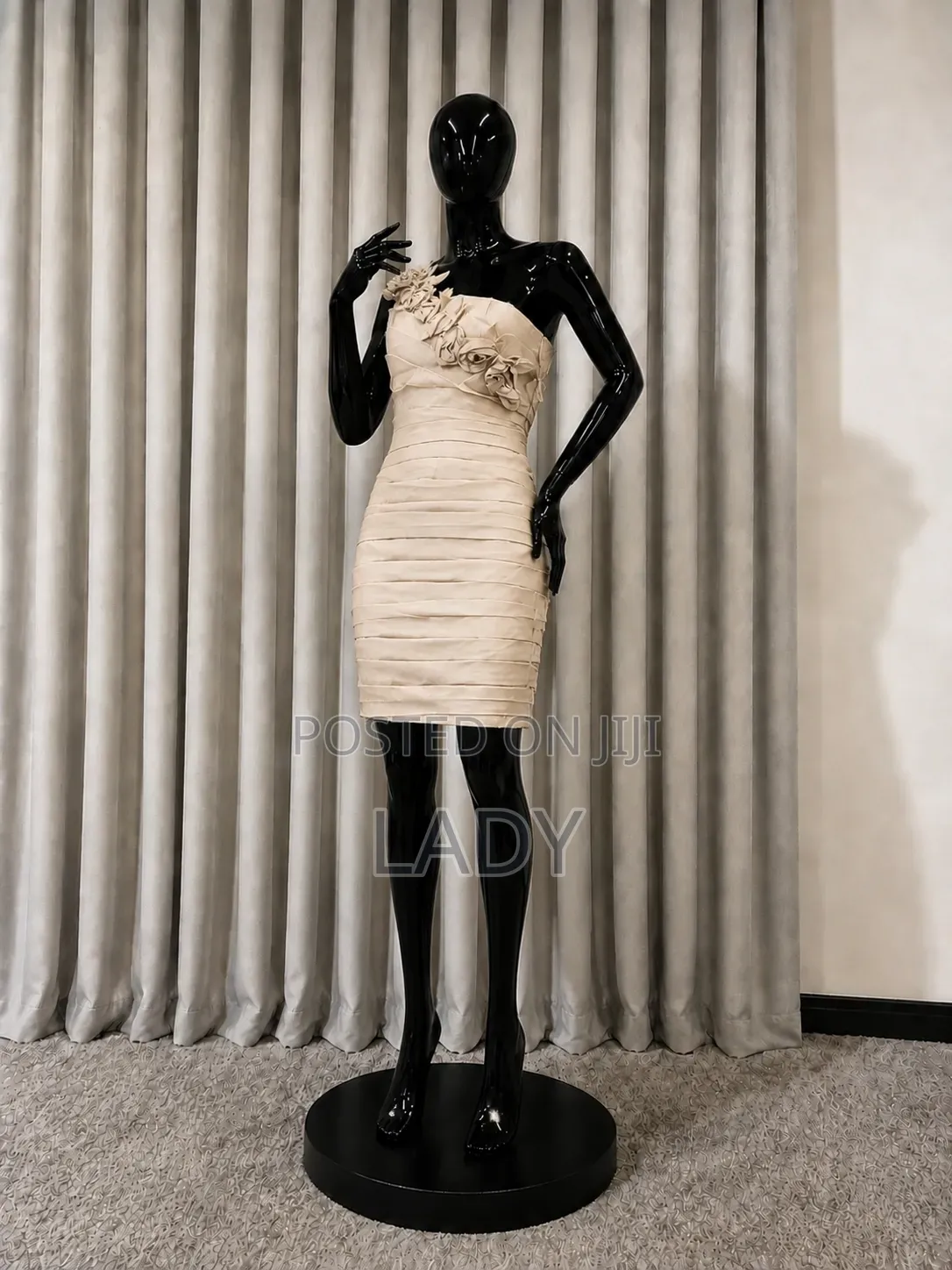 Elegant Gold One-Shoulder Floral Bodycon Dress – UK 14 [M]