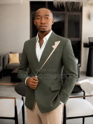 Men's Executive Olive Green Beige Two-Tone Suit