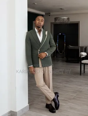 Men's Executive Olive Green Beige Two-Tone Suit