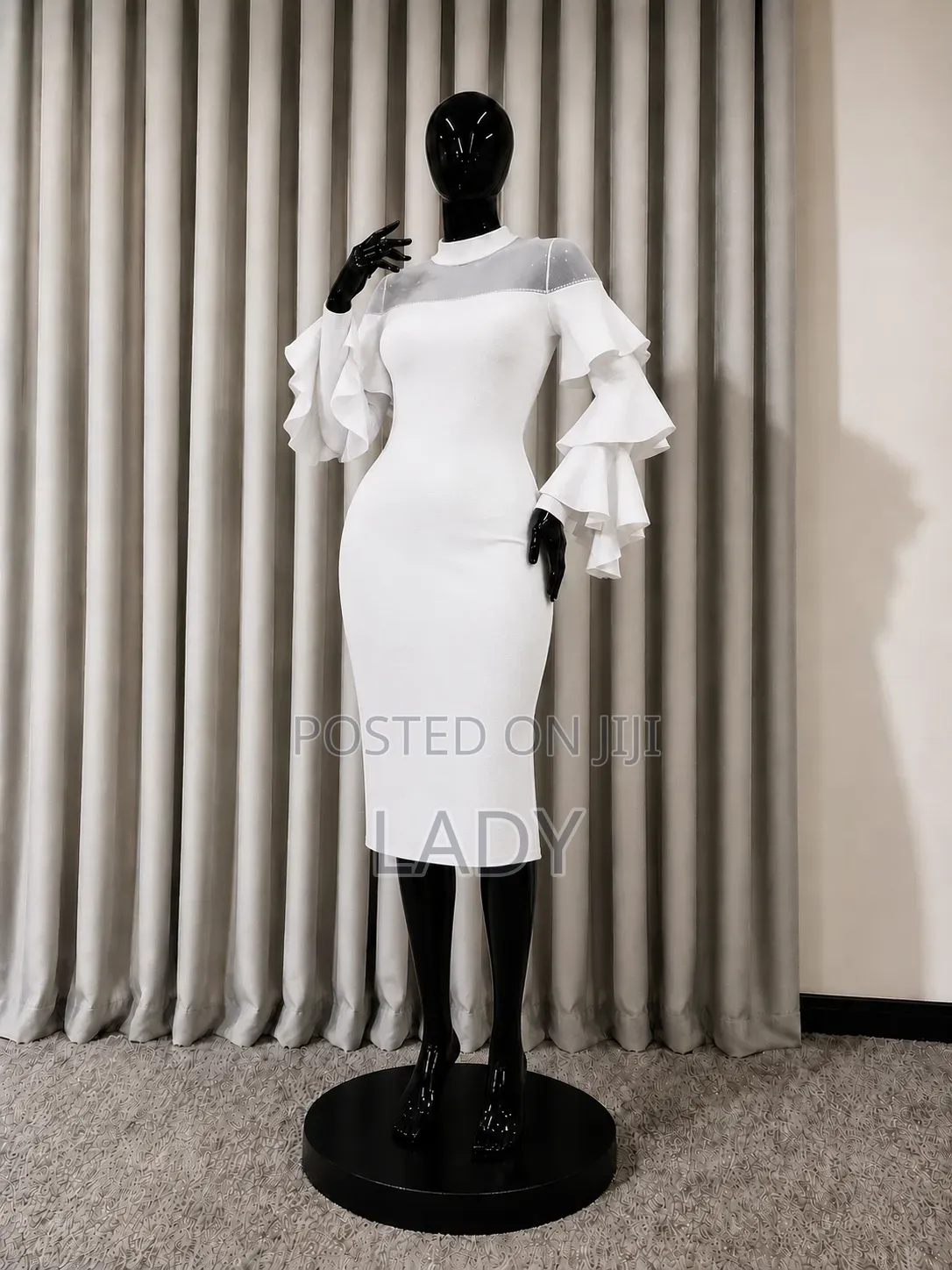 FC4 London White Ruffle Sleeve Bodycon Midi Dress – Size 12 [L]