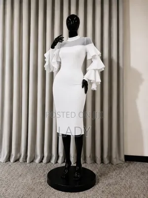 FC4 London White Ruffle Sleeve Bodycon Midi Dress – Size 12 [L]