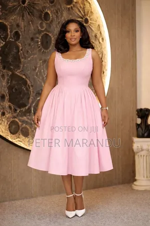 Flare Midi Dress With Crystal Neckline)