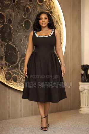 Flare Midi Dress With Crystal Neckline)