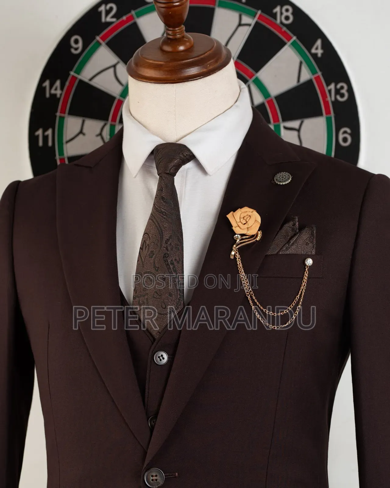 Suti Ya Kifahari Ya Vipande Vitatu (Romaster Chocolate Brown Suit) 