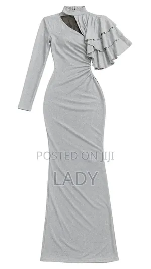 Elegant Glitter Asymmetric Ruffle Maxi Dress