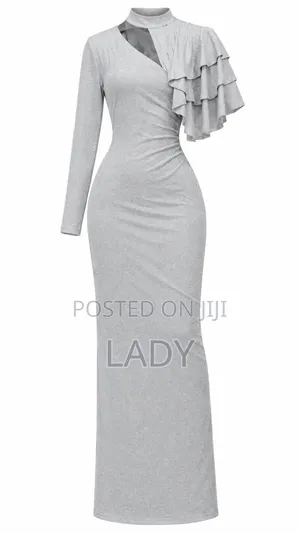 Elegant Glitter Asymmetric Ruffle Maxi Dress