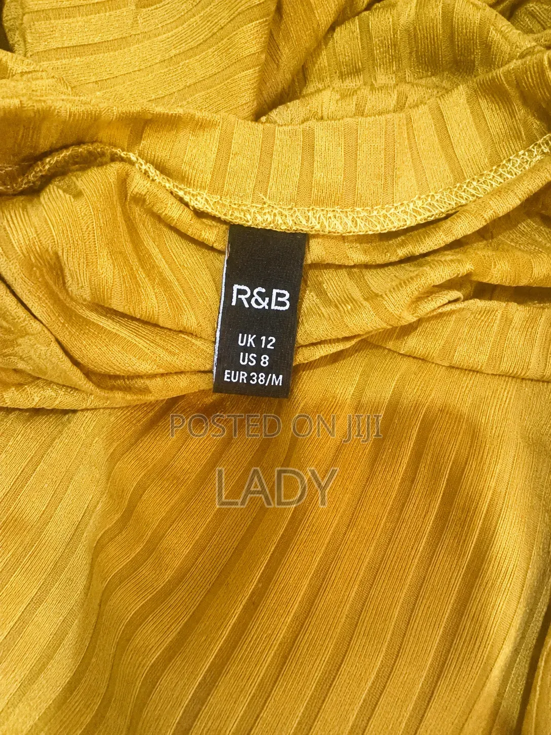 R B Mustard Ribbed Bodycon Mid-Calf Dress – Size M