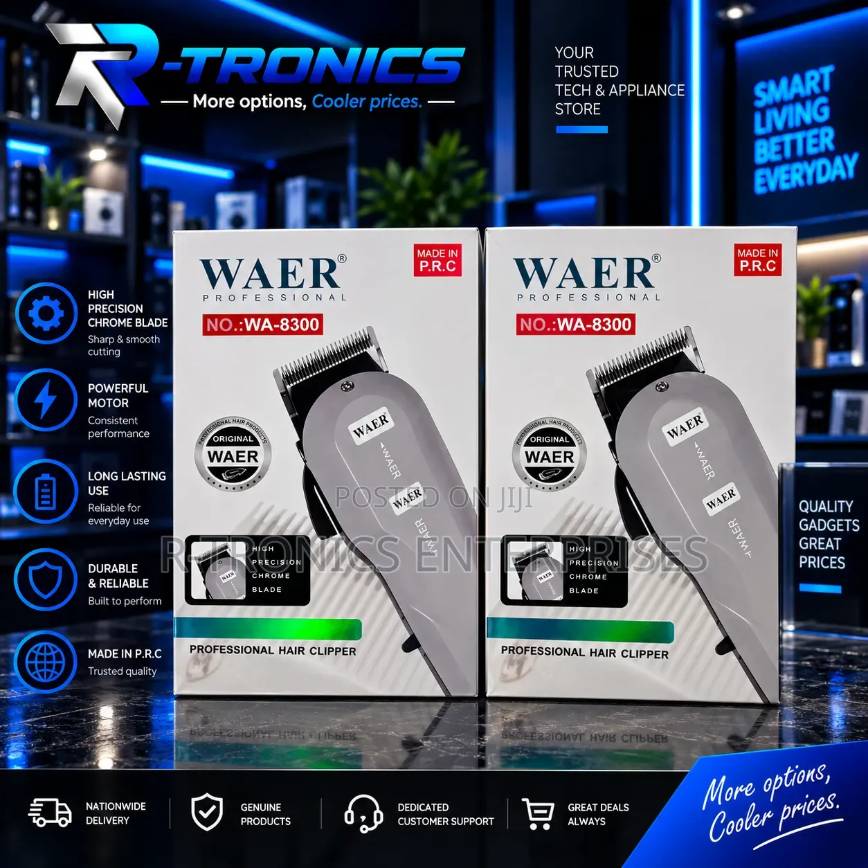 Waer Wa-8300 Professional Hair Clipper — High-Precision Chrome Blade