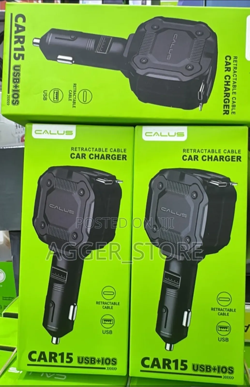 Calus CAR15 USB + iOS Retractable Cable Car Charger
