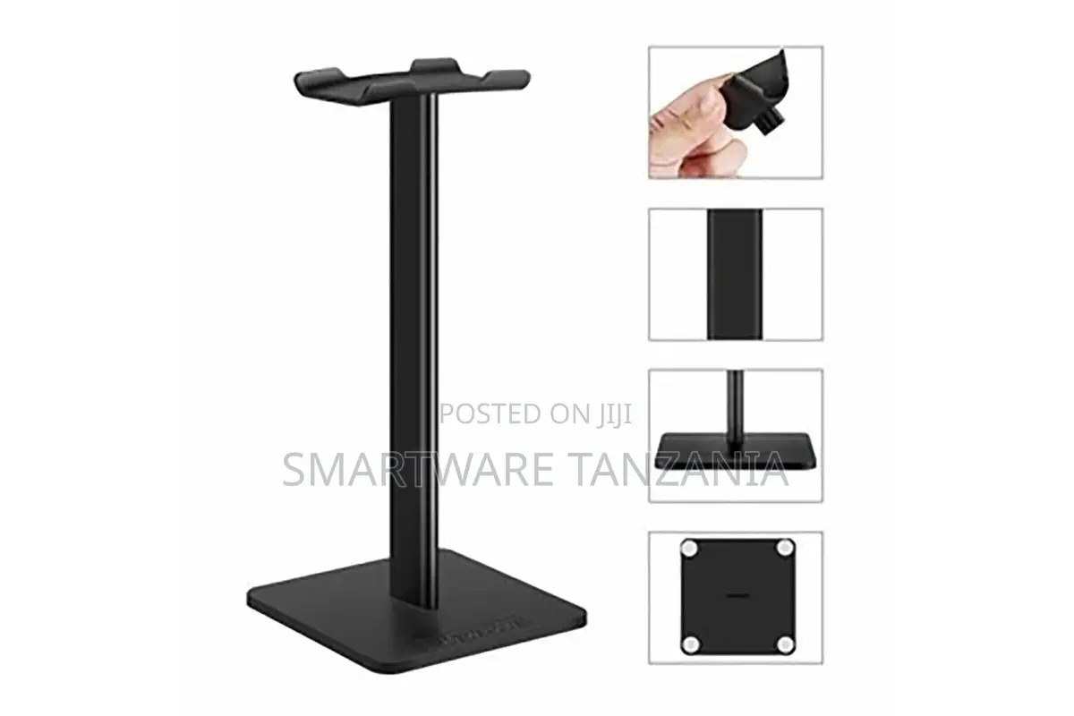 Audio Headphone Stand Holder, Adjustable Height, Black/Silver