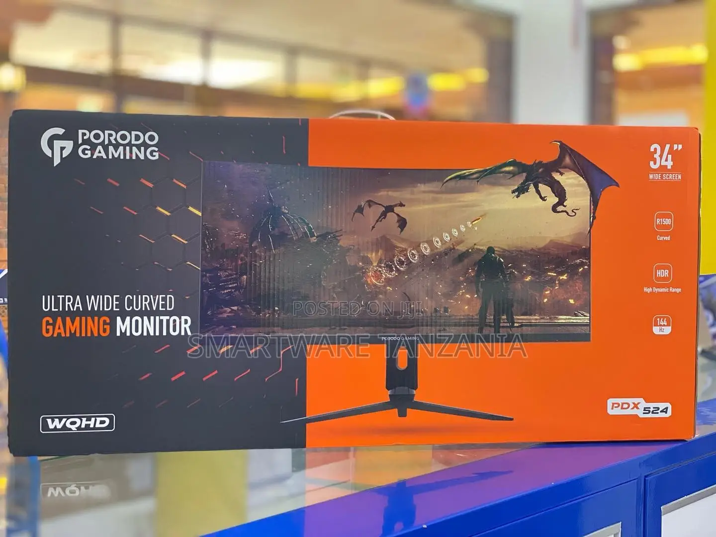 Porodo Gaming 34" Ultra Wide Curved Gaming Monitor, R1500, HDR, 144Hz