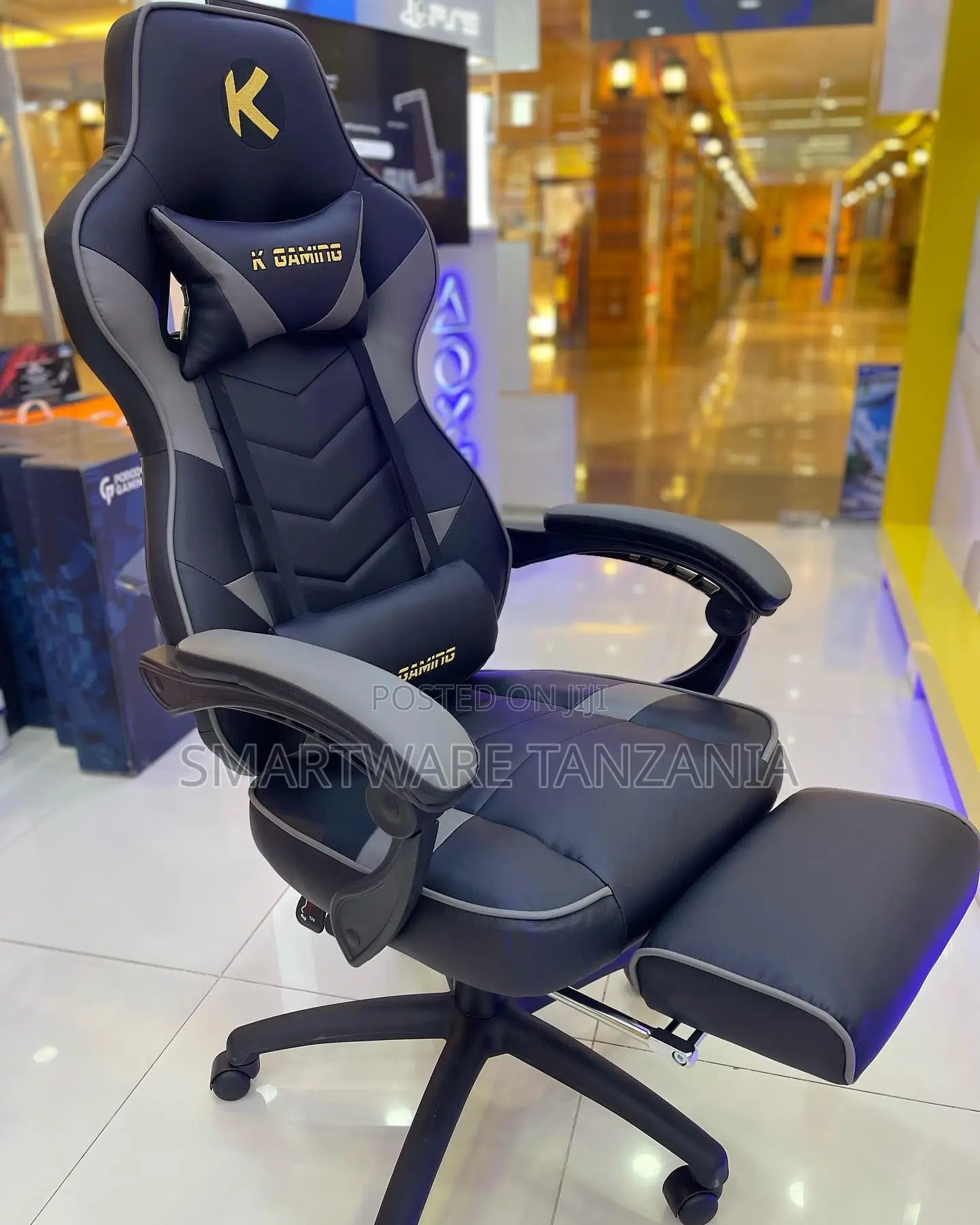 K Gaming Ergonomic Gaming Chair With Adjustable Footrest, PU Leather