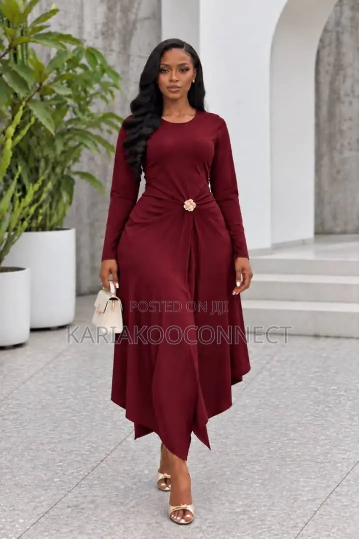 Silk Ruched Midi Dress With Floral Waist Detail
