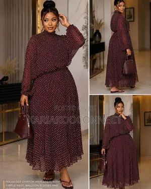 Polka Dot Two-Piece Blouse Midi Skirt Set