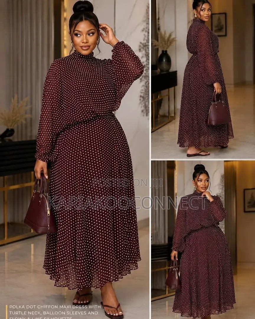 Polka Dot Two-Piece Blouse Midi Skirt Set