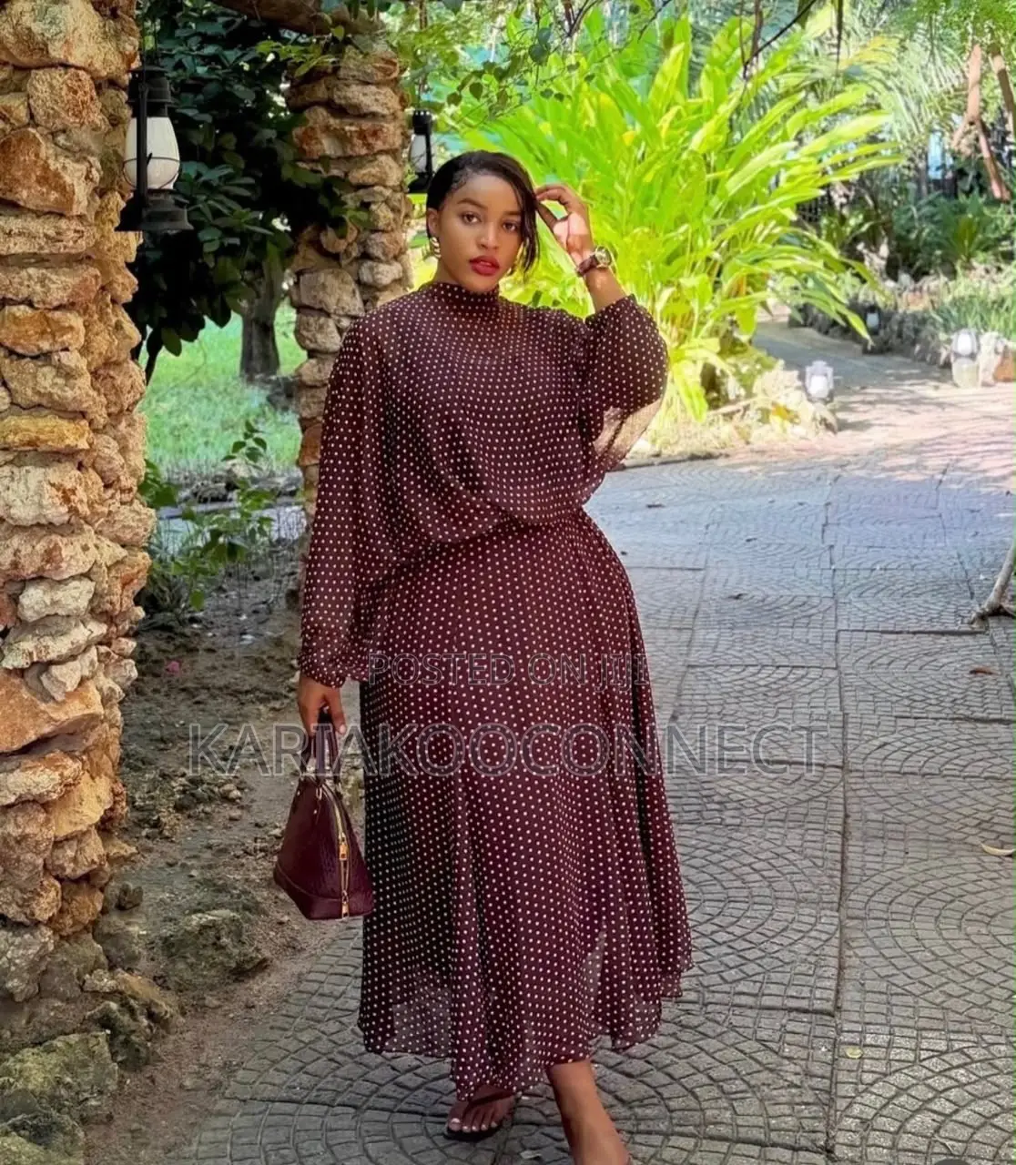 Polka Dot Two-Piece Blouse Midi Skirt Set